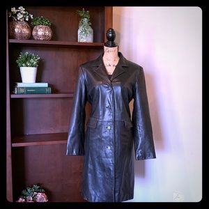 Ann Taylor Black Leather Coat 3/4 length Sz Large